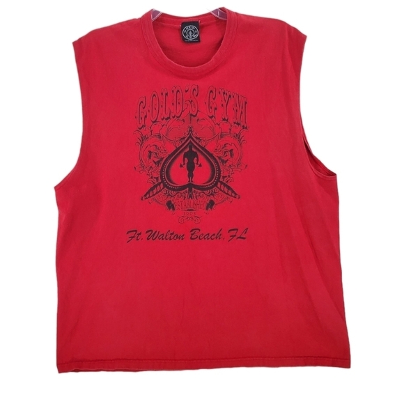 90s Gold's Gym T-Shirt 2XL Red Sleeveless Muscle Tank Graphics VTG USA Made - Picture 1 of 11